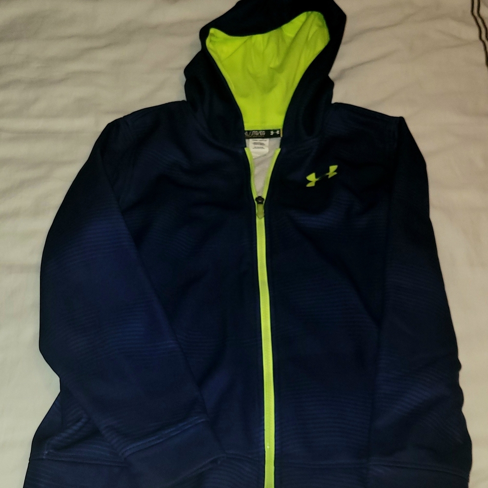 Boys Navy Blue and Neon Green Under Armour Hoodie Jacket